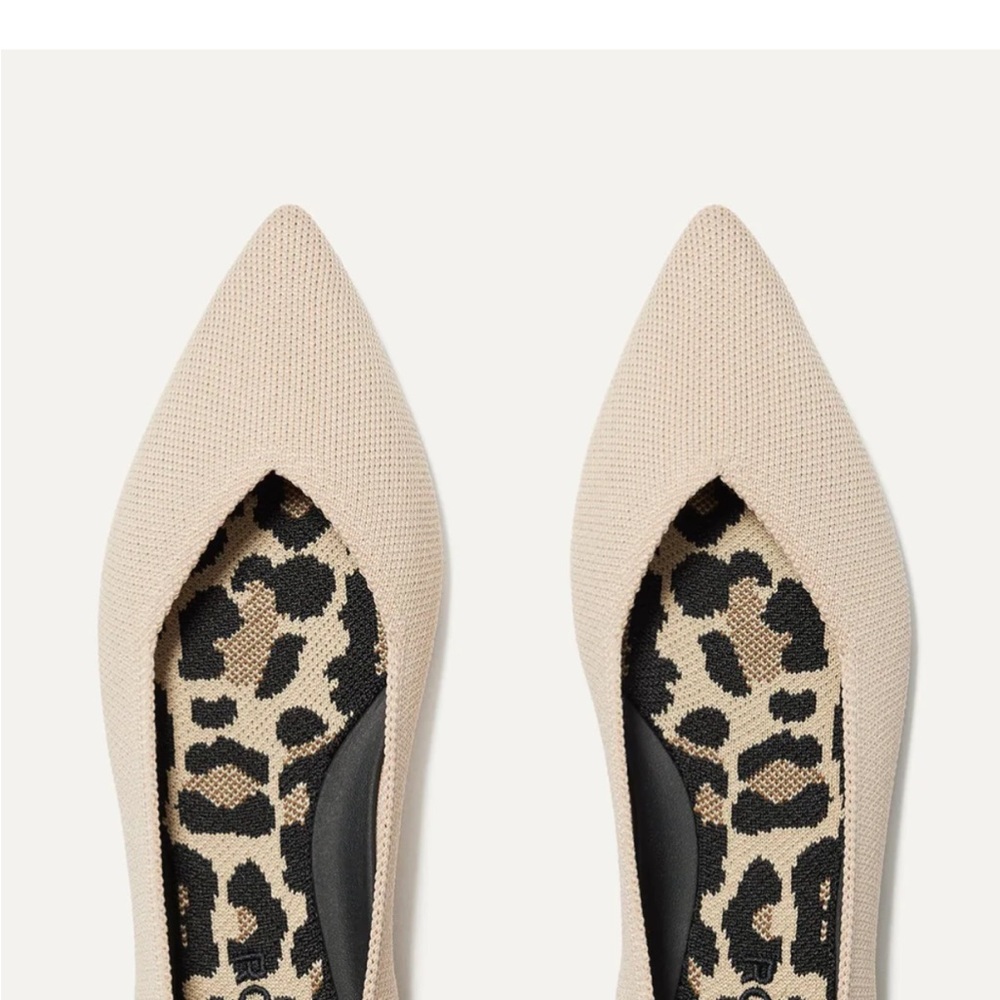 Rothy's Pointed Toe Flats in Ecru with Blue Trim - Picture 2 of 7